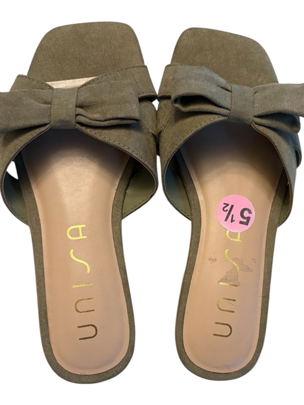 Unisa Olive Green Bow Slide Mules - Women Size 5.5M